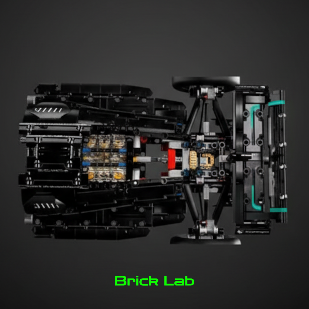 Motor V6 detalhado do modelo Mercedes-AMG W14 E em blocos