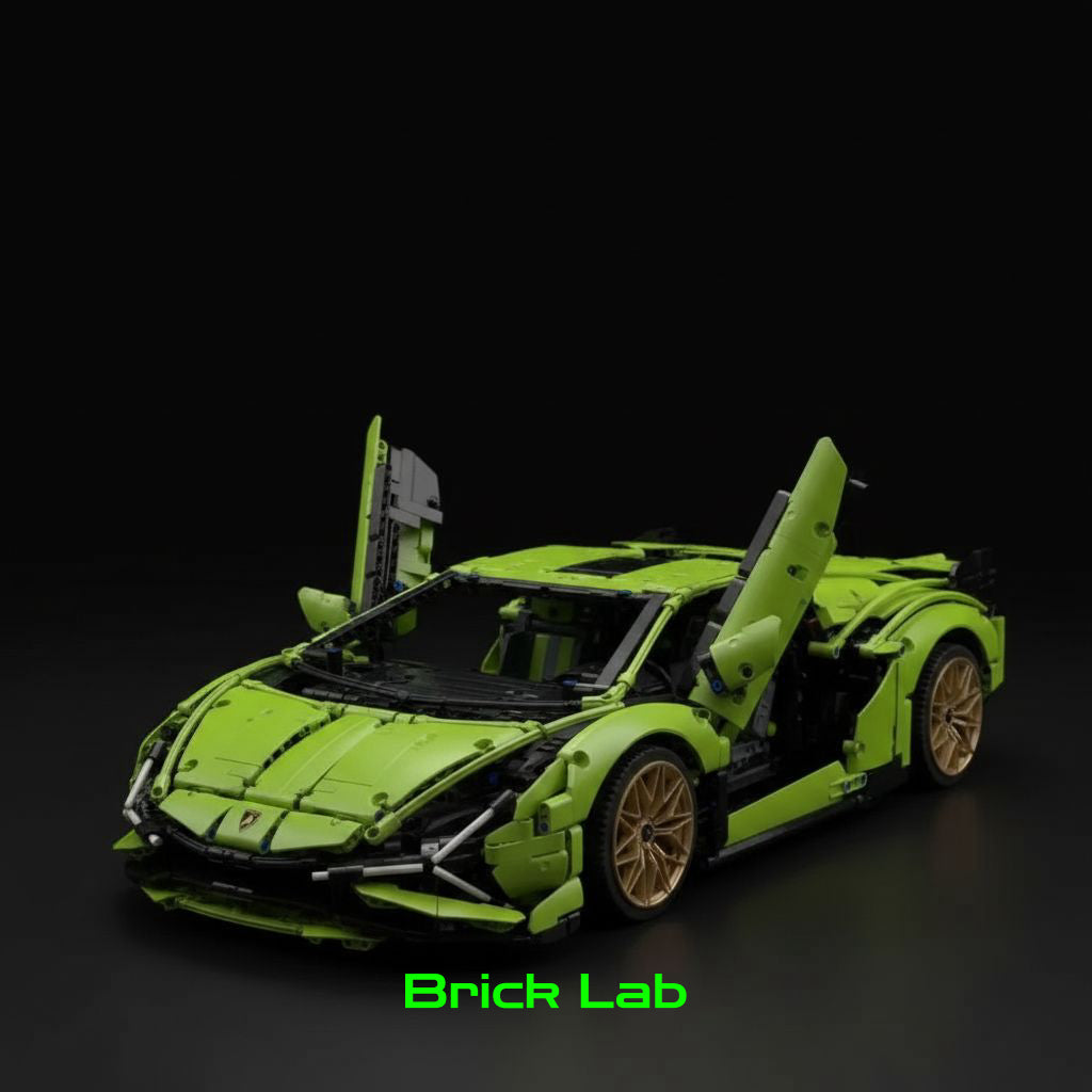 Lamborghini verde com vista frontal com portas abertas