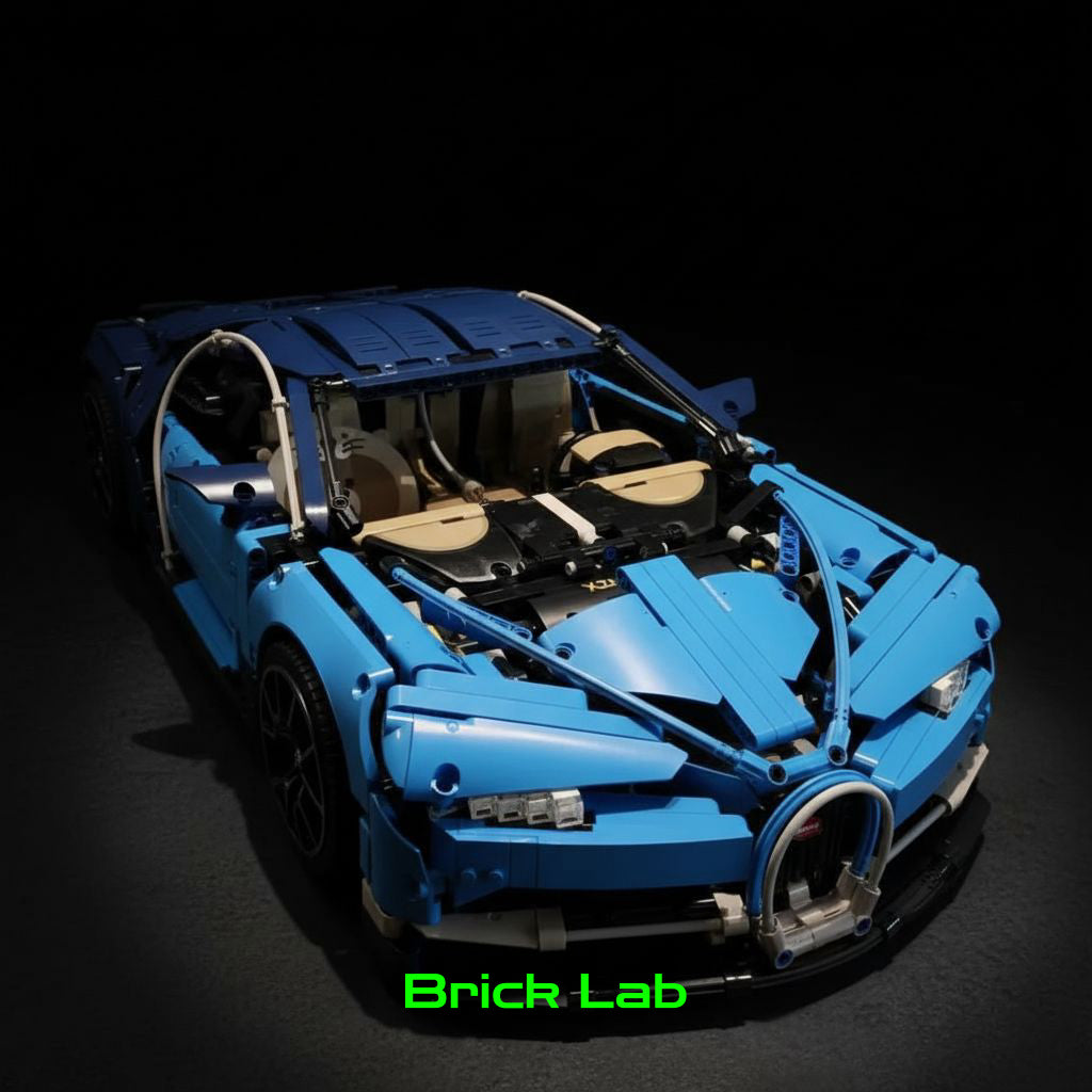 Bugatti Chiron com vista diagonal sendo possível ver o teto do carro